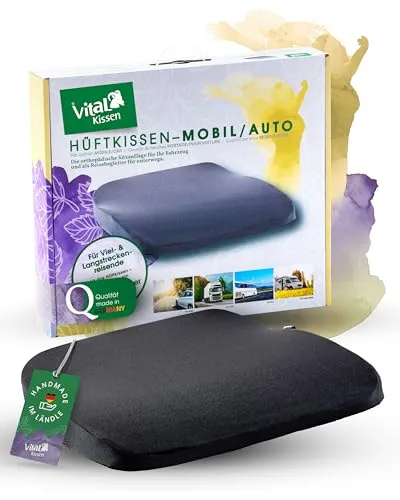 VitaL Kissen® – Orthopädisches Keilkissen für Auto - Sitzauflagen, ergonomisches Kissen für Fahrersitz und Beifahrersitz, entlastet Rücken und Hüfte für schmerzfreies Fahren, ideal für lange Fahrten.