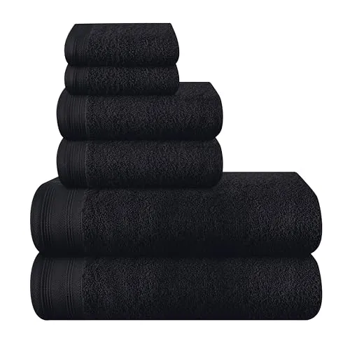 MALLONI Home Ultra Soft 6er-Pack Baumwoll-Handtuch-Set, enthält 2 übergroße Badetücher 70 x 140 cm, 2 Handtücher 40 x 60 cm und 2 Waschbetten 30 x 30 cm, Schwarz