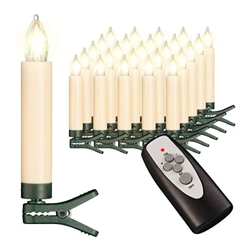 Kabellose LED Kerzen mit Timer und Fernbedienung - Lichterketten mit 25 flackernden LED Kerzen, dimmbar in 5 Helligkeitsstufen, inkl. Batterien und Timer. Ideal für stimmungsvolle Weihnachtsbeleuchtung drinnen und draußen (IP 44). Sicher und praktisch ohne Kabelsalat!