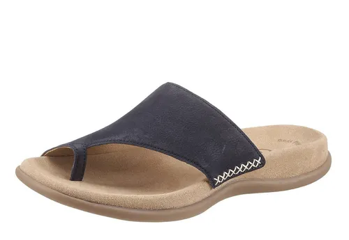 Zehentrenner GABOR Damen, Gr. 45, Nachtblau - Sportliche Dianette von Gabor aus hochwertigem Nubukleder mit kontrastfarbiger Stickerei. Ideal für den Sommer, bequem durch Keilabsatz und Gabor BEST FITTING-Technologie.