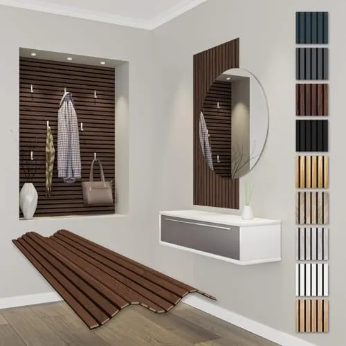 HEXIM Akustikpaneele 118x60cm Holz Comfort - flexible Lamellenwand für optimale Raumakustik - Akustikpaneel in Catania Oak, 1180 mm hoch, 0,708 m² abdeckend. Einfache Montage, flexibel einsetzbar und verbessert die Raumakustik. Hochwertige Materialien für ein modernes Wohnambiente.