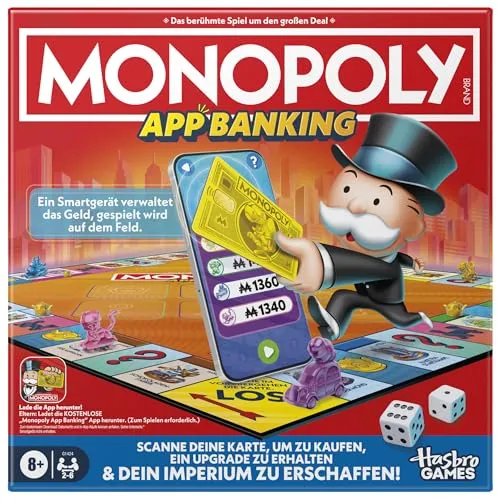 Monopoly App Banking - Gesellschaftsspiel mit digitaler Geldverwaltung, ermöglicht schnelles Spielen und Minispiele für die ganze Familie, ideal für Spieleabende.