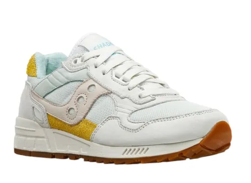 Saucony Sneaker Shadow 5000 - Damen Retro-Laufschuhe in Weiss/Türkis/Gelb, Größe Euro 37,5 - Sneaker aus Veloursleder und Leder, die klassischen Stil mit modernem Komfort vereinen. Ideal für aktive Damen, die Mode und Funktionalität schätzen.