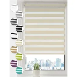 Doppelrollo Klemmfix ohne Bohren Rollos für Fenster und Tür Seitenzugrollo, Sonello, blickdicht, ohne Bohren, freihängend, Klemmfix, 30cm x 130cm Creme Duo Rollo, Lichtschutz, Jalousie mit Klemmträger beige 30 cm x 130 cm