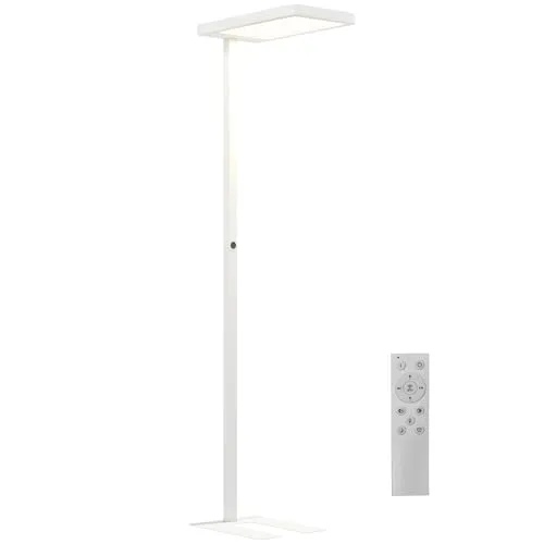 HOMCOM Dimmbar Stehlampe mit Fernbedienung, 1,96 m - Flexible Beleuchtung für jeden Anlass: Passen Sie Helligkeit und Farbton von warmem 3000K bis kühlem 6500K an. Ideal für gemütliche Abende und konzentriertes Arbeiten.