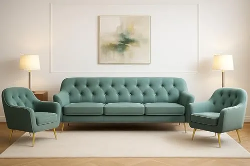 A&J MöbelLand Polstergarnitur Benito – 3-Sitzer Sofa + 2 Sessel in Grün - Stilvolles Wohnzimmer-Set mit 3-Sitzer Sofa und zwei Sesseln. Hoher Sitzkomfort dank Bonellfederkern. Robuste Verarbeitung und pflegeleichte Bezüge sorgen für Langlebigkeit und einfache Pflege.