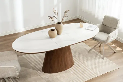 Riess Ambiente Ausziehbarer Esstisch Unique - 160-200cm - Weiß Braun - MODERNER Esstisch mit eleganter Keramikoberfläche für stilvolle Wohnräume. Ausziehbar von 160 auf 200 cm, ideal für gesellige Runden. Hochwertige Verarbeitung und pflegeleichte Materialien sorgen für Langlebigkeit und Funktionalität.