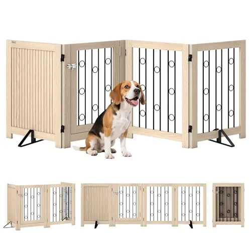 PawHut Freistehendes Hund Absperrgitter mit abschließbarer Tür - Flexibles 4-Paneel-Hundegitter, ideal für die Abgrenzung von Bereichen. Stabil und sicher, mit einfach zu bedienender Tür für unkomplizierten Zugang. Perfekt für kleine und mittelgroße Hunde.