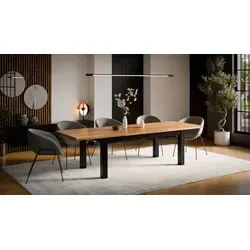 Großer ausziehbarer Esstisch Leonardo 100x200 cm – Massivholz für bis zu 12 Personen - Esstisch ausziehbar auf 300 cm – ideal für große Familientreffen, elegantes Design und robuste Bauweise aus Eiche Craft.