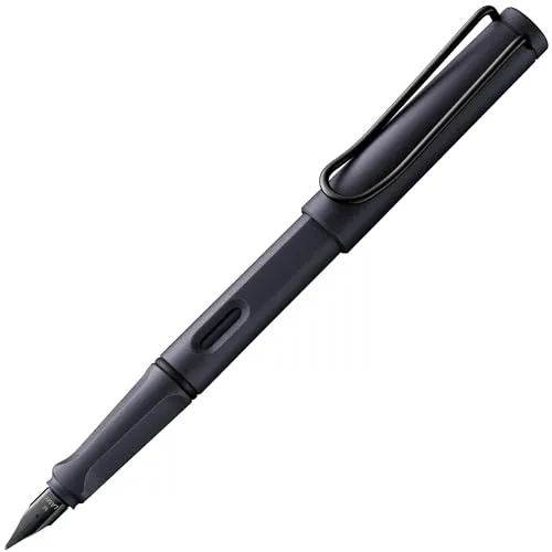 Lamy safari steel black Füller - Ergonomischer Füllhalter für komfortables Schreiben - Füller aus robustem ASA-Kunststoff mit polierter Stahlfeder in Strichbreite F, ideal für Schüler und Erwachsene, inkl. Tintenpatrone T 10 blau.