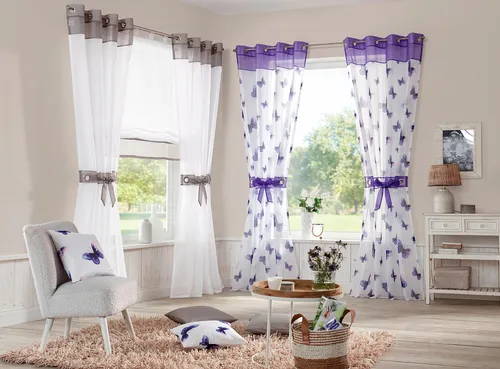 my home Gardine Villars (2 St) - Transparente Voile Vorhänge mit Raffhaltern - Gardinen, transparentes Voile, ideal für lichtdurchflutete Räume und moderne Fensterdekoration, inkl. 2 Raffhalter für stilvolle Akzente.