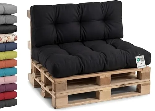 Gutekissen® Palettenkissen 120x40 cm, gesteppte Kissen für Gartenmöbel in Schwarz - Erleben Sie Komfort im Freien mit unseren eleganten Palettenkissen. Die ergonomische Füllung sorgt für eine angenehme Rückenstütze, ideal zum Entspannen oder Lesen. Vielseitig einsetzbar und pflegeleicht, bringen sie Stil in Ihren Garten.