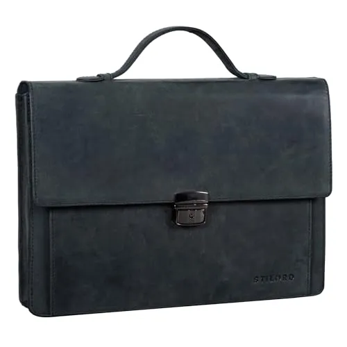 STILORD 'Ernesto' Dokumententasche A4 aus Leder - Elegante Schreibmappe aus hochwertigem Vintage-Rindsleder, ideal für 13,3 Zoll Laptops und DIN A4 Unterlagen. Maximale Sicherheit durch Schnappschloss und durchdachte Innenaufteilung für optimale Organisation.