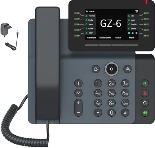 GEQUDIO GZ-6 IP Telefon – WLAN & Bluetooth VoIP SIP Telefon mit Farbdisplay - KABELLOSE FREIHEIT – Genießen Sie maximale Flexibilität dank Dualband-WLAN und Bluetooth. Das ergonomische 4,3 Zoll Farbdisplay und die programmierbaren Schnellwahltasten bieten optimalen Komfort im Büro.