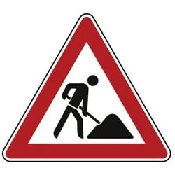 Verkehrszeichen Nr. 123 Arbeitsstelle - Schilder für Baustellen, erhältlich in verschiedenen Folientypen und 3 Seitenlängen für optimale Sichtbarkeit.