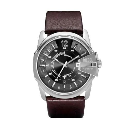Diesel Herrenuhr Master Chief DZ1206 - Armbanduhren für Herren mit 46mm Edelstahlgehäuse, 100m wasserdicht und stylischem Lederarmband – ideal für Abenteuer und den Alltag.