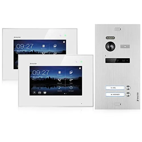 Balter EVO Video Türsprechanlage für 2-Familienhaus - Haus-Alarmanlagen mit 2x 7'' Touchscreen-Monitoren, einfacher 2-Draht-BUS Installation und 150° Weitwinkelkamera für beste Sicht – ideal für Sicherheit und Komfort.