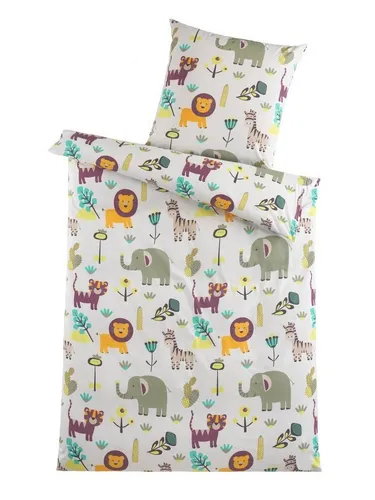 soma Kinderbettwäsche Safari Set mit Tieren 135x200 80x80 cm Kinder Mädchen Jungen sale, Mikrofaser, 2 teilig, Frühling Sommer Geschenke Kind Afrika Löwe Elefant Giraffe kuschelig