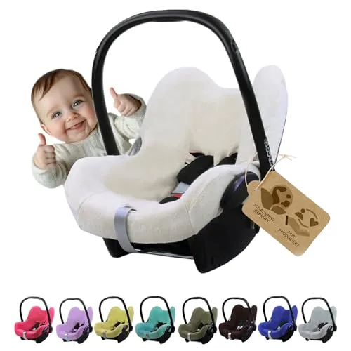 Frottee Sommerbezug [Schonbezug für Babyschale] Autositz kompatibel mit Maxi Cosi Cabrio Fix + GRATIS Gurtpolster (weiss + GP)