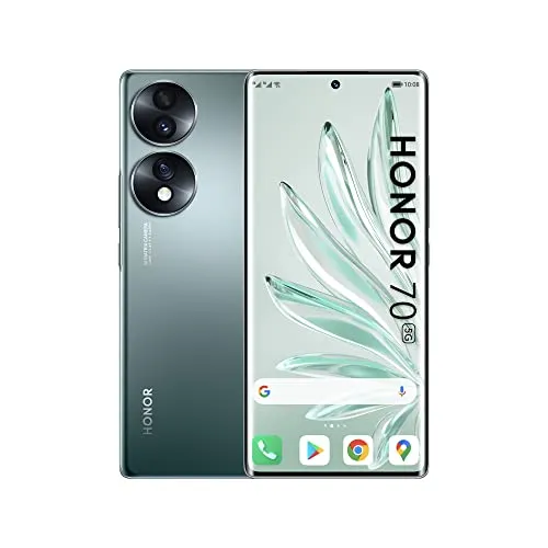 HONOR 70 Smartphone 5G, Android Handy, 256 GB, 6,67 Zoll großes Curved-OLED-Display (120 Hz), 54 MP Triple Rückkamera, 4800 mAh Akku, 66 W HONOR SuperCharge, Emerald Grün