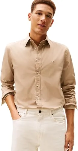 Tommy Hilfiger Businesshemd FLEX POPLIN SOLID braun XXL - Klassisches Businesshemd aus 100% Baumwolle in Coastal Taupe, regular fit. Mit Button-down-Kragen und langem Arm für einen professionellen Look im Büro.