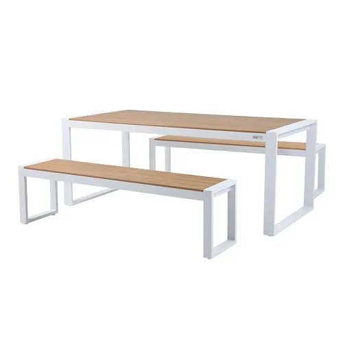 AXI Tony Gartenset mit 2 Bänken für 6 Personen | Hochwertiger Picknicktisch aus Aluminium und Polywood - Esssets für die Terrasse, elegantes Design und pflegeleichte Materialien für unbeschwerte Sommerabende im Garten.