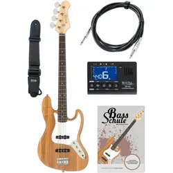 Rocktile Pro JB-30PR Ashwood E-Bass Set - Jazz-Style E-Bass aus Esche mit Ahornhals und 2 Single-Coil Tonabnehmern. Das praktische Set enthält alles für den Einstieg: Metro-Tuner, E-Bass Schule, Gitarrengurt und 3m Kabel.