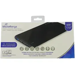 MediaRange Powerbank 25000mAh MR754 - 3xUSB, kompakt und ideal für gleichzeitiges Laden mehrerer Geräte unterwegs
