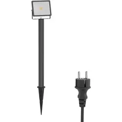 ledscom.de LED Gartenstrahler FLIN mit Erdspieß, 40cm Sockel & Stecker für außen, schwarz, Scheinwerfer, IP66 wasserfest, 837lm warmweiß