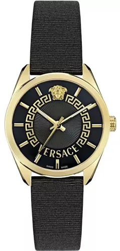 Versace Damen Quarzuhr New V-Circle Lady Schwarz - Elegante Armbanduhr für Damen mit Saphirglas, 36 mm Edelstahlgehäuse und 50 m Wasserdichtigkeit - der perfekte stilvolle Begleiter für jeden Anlass.