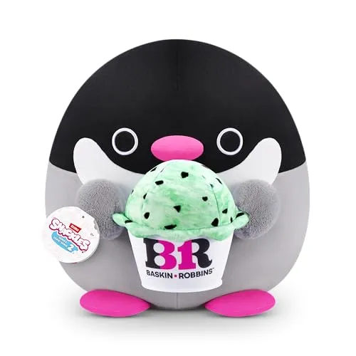 Snackles, Series 2, Penguin (Baskin Robbin), Plush Toy, Cuddly Squishy Comfort Plush with License Snack Brand Accessory, Large (40 cm), Brown Box, (Penguin)