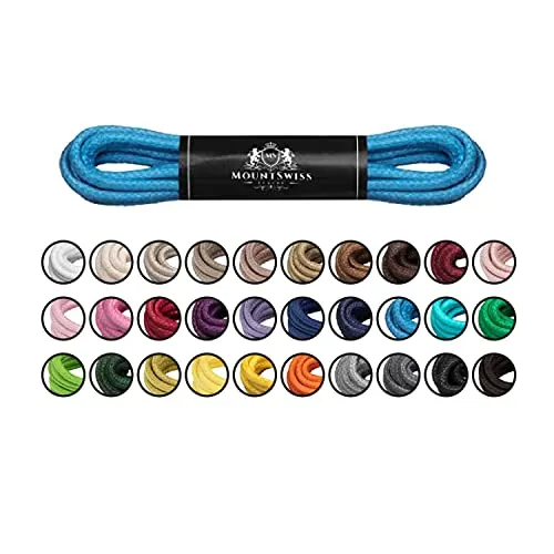 Mount Swiss Luxury Schuhbänder I Wasserabweisende und reißfeste Schnürsenkel rund ø 2-3 mm aus feiner Baumwolle/gewachst Farbe: Blue, Länge: 60 cm