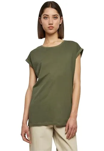 Urban Classics Damen T-Shirt Ladies Extended Shoulder Tee, T-Shirt mit überschnittenen Schultern, aus Baumwolle, erhältlich in vielen Farben, Olive, 4XL