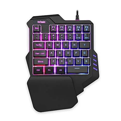 RedThunder Einhand-Gaming-Tastatur mit RGB-Hintergrundbeleuchtung - Ergonomische Gaming-Tastatur mit 35 Tasten und coolem RGB-Licht, ideal für Gamer auf PC, PS4 und Xbox, bietet Makroaufnahmetasten für individuellen Spielspaß.