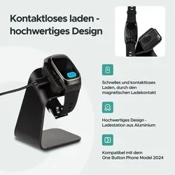 One Button Phone Ladestation Modell 2024 - Magnetisches Laden in elegantem Aluminium - Praktische Ladestation für Ihr One Button Phone Modell 2024: Hochwertiges Aluminium, magnetischer Ladekontakt und USB-C Fast-Charging für blitzschnelles Laden. Ideal für eine stilvolle und einfache Handhabung im Alltag.