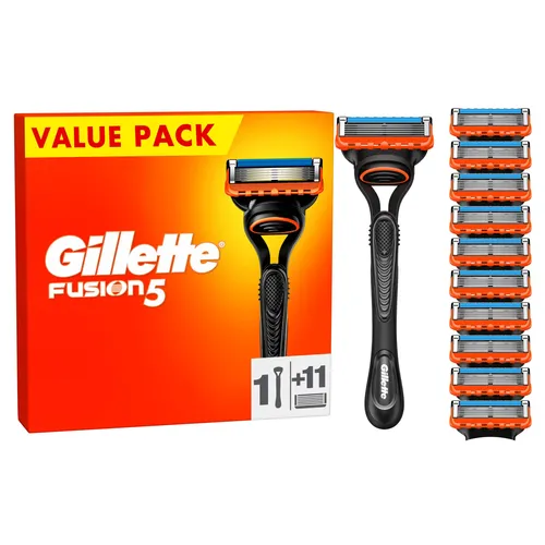 Gillette Fusion5 Systemklingen 11er + Handstück - RASIERER HERREN, bietet eine gründliche und langanhaltende Rasur mit ergonomischem Griff und 5 Anti-Irritations-Klingen für maximalen Komfort.