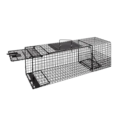 DEMA Tierfalle Lebendfalle Käfig für Katzen & Wildtiere - Robuste Lebendfalle für Katzen, Waschbären und Marder, ideal für die humane Tierabwehr. Maße: 107x37x37 cm, mit stabiler Bauweise für einfache Handhabung.