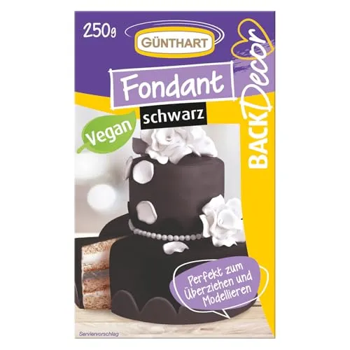 Günthart BackDecor 250 gr schwarz Fondant, 100% Vegan, Palmölfrei, Reißfest zum überziehen von Torten und Kuchen, zum Modellieren geeignet, 1er Pack (1 x 250 g)