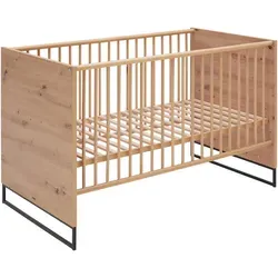 My Baby Lou Gitterbett Yunai Anthrazit/Eiche - Höhenverstellbares Gitterbett mit umbaubarer Liegefläche von 140 x 70 cm. Inklusive herausnehmbarer Schlupfsprossen für ein sicheres Ein- und Aussteigen. Ideal für ein rustikales Babyzimmer.