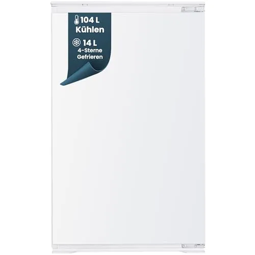 homeX Einbaukühlschrank CFB1181E mit Gefrierfach, 89 cm hoch, leise 37 dB - Kompakter homeX Einbaukühlschrank CFB1181E mit 118 Litern Nutzinhalt und 4-Sterne-Gefrierfach. Ideal für die integrierte Küche, leise im Betrieb und mit praktischen Features wie Abtauautomatik und LED-Innenbeleuchtung.