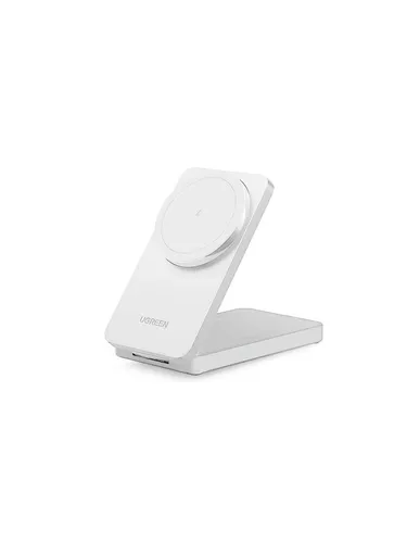 UGREEN 2-in-1 Magnetisches Kabelloses Ladegerät - Weiß - Handy Ladegeräte mit 20 W Gesamtleistung, ermöglicht gleichzeitiges Laden von iPhone und AirPods. Sicheres Laden schützt vor Überhitzung und Überladung - ideal für Zuhause und Büro.