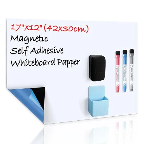 CUHIOY Whiteboard Folie Magnetisch Selbstklebend A3 für Jede Glatte Oberfläche, Mit Neuer Schmutzabweisender Technologie, Einkaufsliste Kühlschrank, Notiztafel Büro, Inkl 3 Whiteboard-Stiften