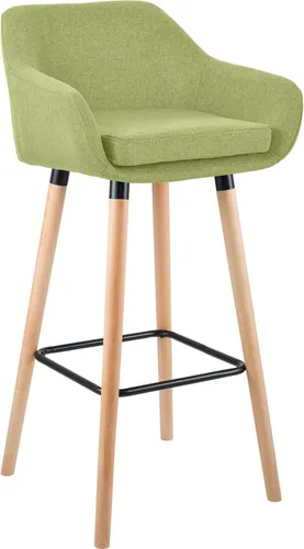 CLP Barhocker Grant I Moderner Thekenhocker mit Stoff-Bezug in Hellgrün - Barhocker mit gepolsterter Sitzschale und Rückenlehne für optimalen Komfort. Ideal für Küche oder Wohnzimmer, mit stabiler Buchenholz-Konstruktion und bodenschonenden Füßen.