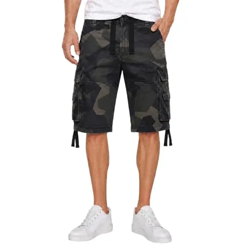 Brandit Vintage Short M90 darkcamo L - Herren-Shorts im lässigen Vintage-Stil, ausgestattet mit praktischen Cargo-Taschen und einem komfortablen Tunnelzug für optimale Passform.