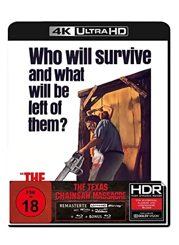 The Texas Chainsaw Massacre (4K Ultra HD Blu-ray + Blu-ray + Bonus-Blu-ray) - Ein Klassiker des Horrorgenres in herausragender 4K-Qualität. Mit Bonusmaterial für Fans und cineastische Erlebnisse. Ideal für Sammler und Filmliebhaber.