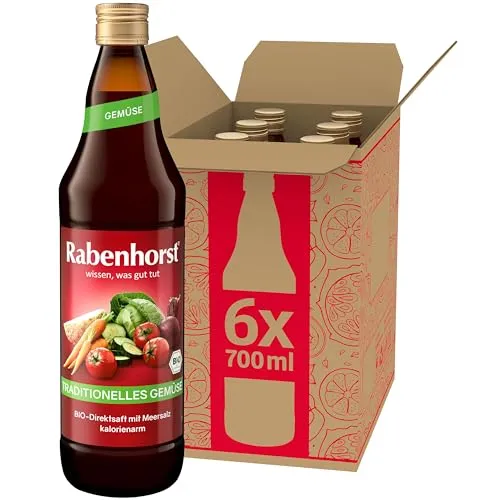 RABENHORST Traditionelles Gemüse 6er Pack - Nahrungsergänzungsmittel - Hochwertiger, glutenfreier Gemüsesaft aus erntefrischem Gemüse, ideal als Suppe oder pur, für Veganer und Vegetarier geeignet.
