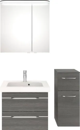 Saphir Badmöbel-Set Balto Sprint 3-teilig, Mineralmarmor-Waschtisch mit LED-Spiegelschrank, (4-St), Badezimmer Set mit Unterschrank inkl Türdämpfer, 3 Türen, 3 Schubladen