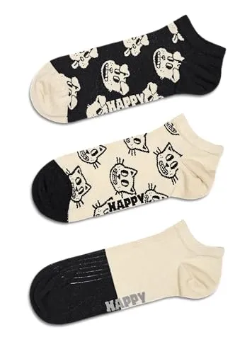 Happy Socks Unisex Sneaker-Socken, 3er Pack - Bunte Muster für jeden Tag - Herrensocken im 3er Pack mit bunten Mustern, aus gekämmter Baumwolle für hohen Tragekomfort und perfekte Passform. Ideal für stilvolle Sneaker-Looks!