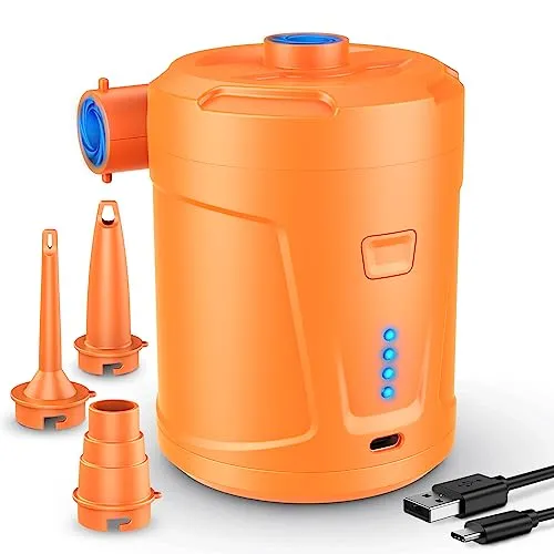SUPPOU Elektrische Luftpumpe,5200mAh Wiederaufladbare Akku Luftpumpe für Boot Schlauchboot, Schnell Inflator Elektrische Luftpumpe für Schlauchboot/Planschbecken/Pool/Schwimmring, HW-QB, Orange