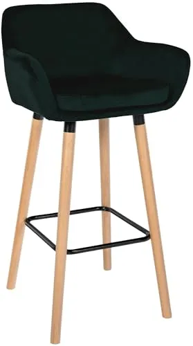 CLP Barhocker Grant mit Samtbezug - Gepolstert und Modern - Barhocker mit gepolsterter Sitzschale und Rückenlehne, ideal für Küche und Wohnzimmer. Belastbar bis 150 kg, mit robustem Buchenholzgestell und eleganten Samtbezug.